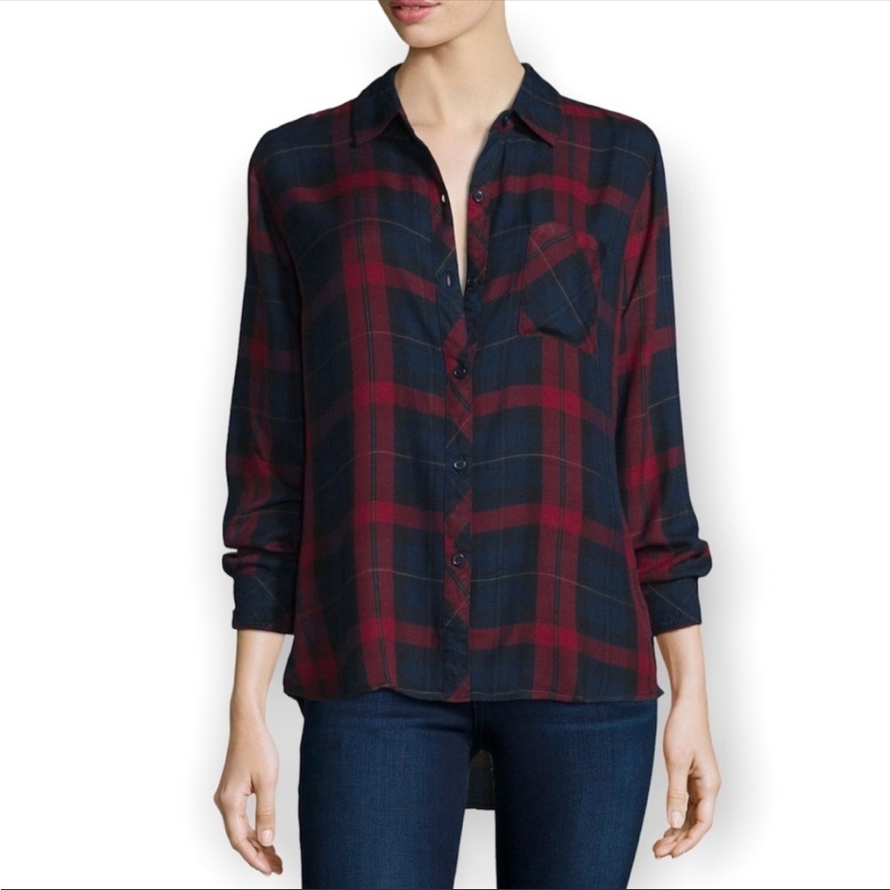 Rails Hunter, Navy Iron, & Currant Plaid Long-Sleeve Button Front Shirt